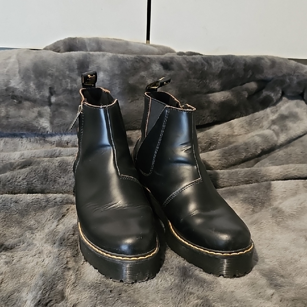 Dr. Martens Black Ankle Boots with Yellow Stitching